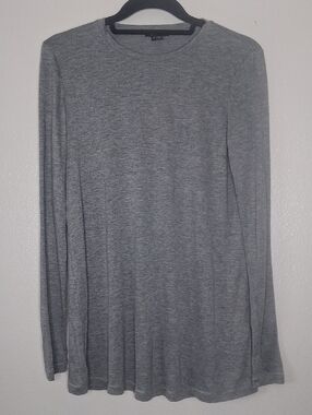 Lafayette 148 New York Women's Gray Crewneck Long Sleeve T-Shirt Top Size S